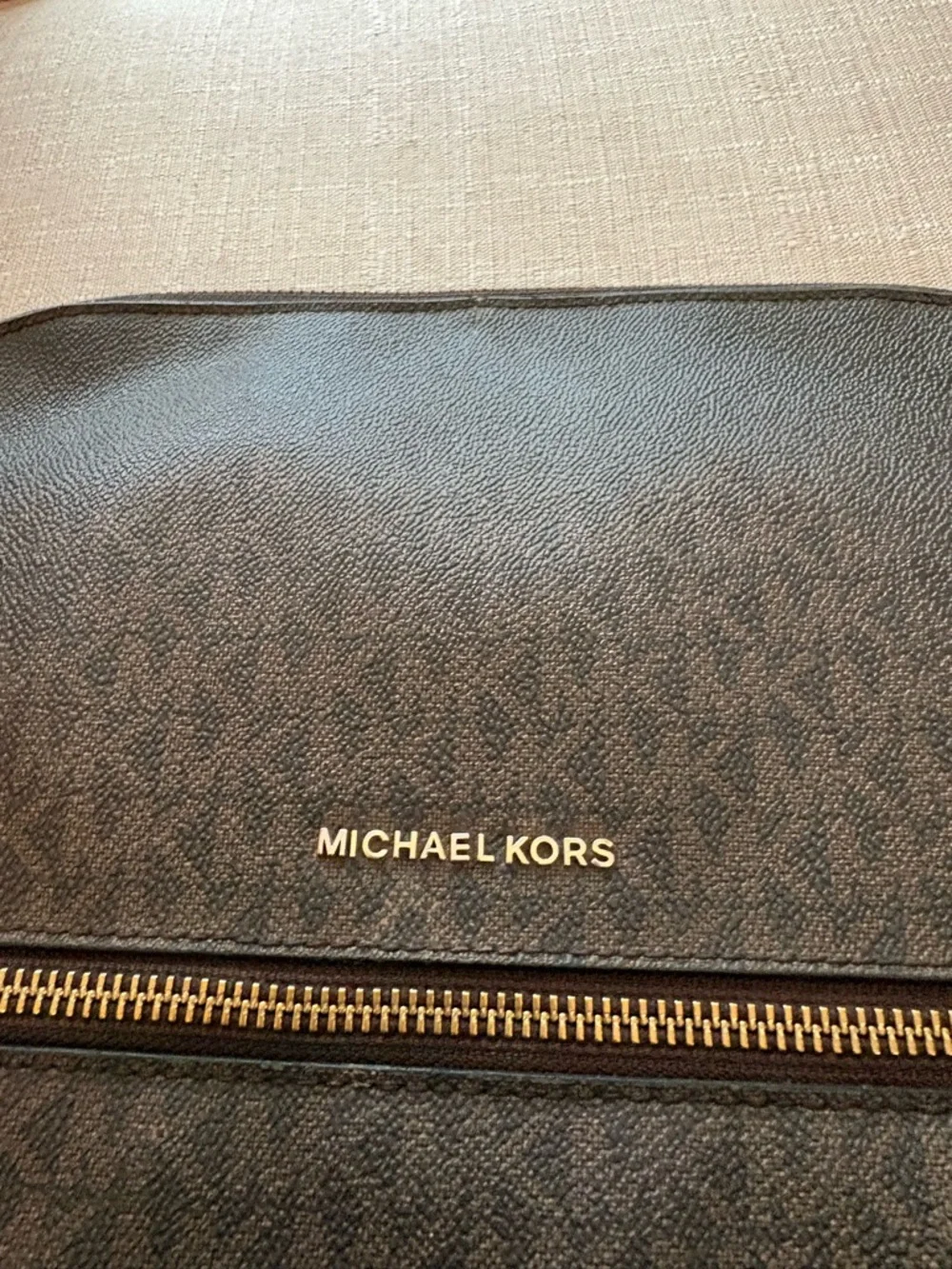 Michael Kors Brown Monogram Backpack with Gold Hardware - Picture 2 of 3